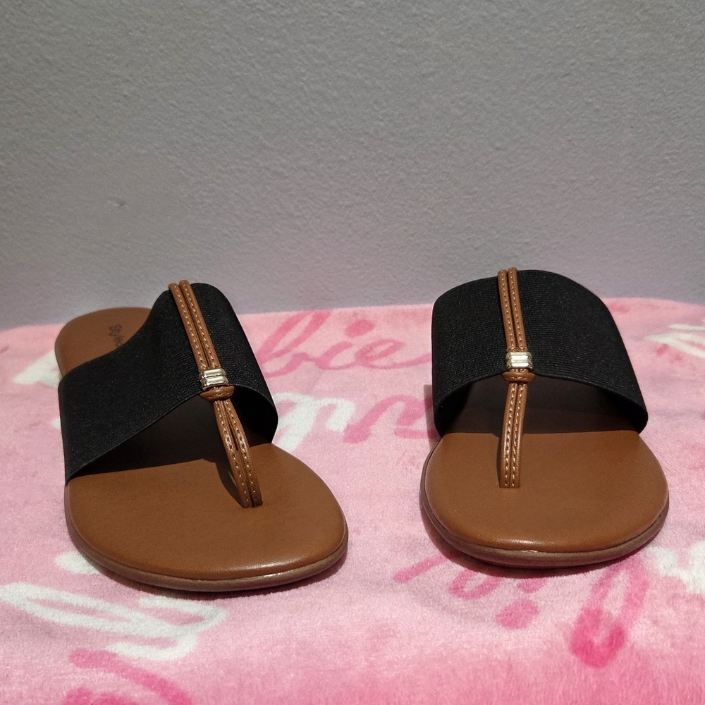 Women's Style&Co Italiaa Elastic Band Sandal Brown And Black, Size 9M - Picture 2 of 5